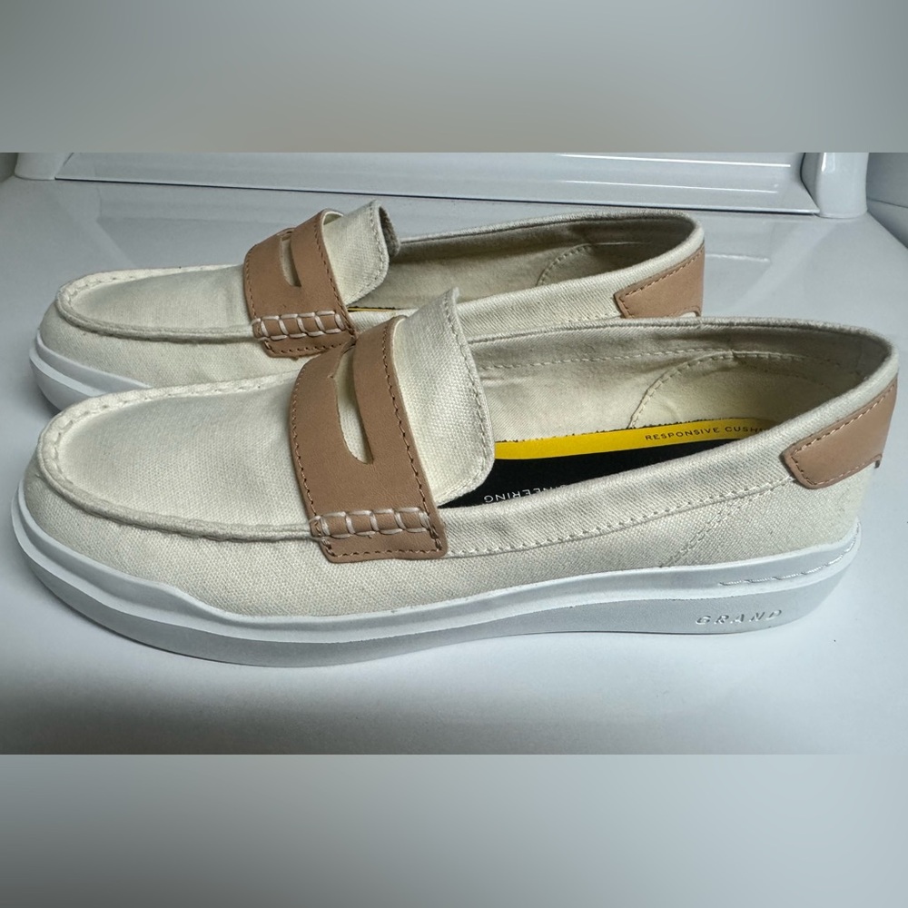Cole Haan Women’s Tan and Cream Slip-On Penny Loafers